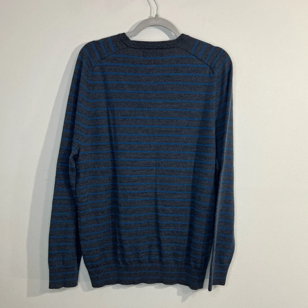 Banana Republic Baruffa Italian Merino Sweater XL Blue Gray‎ Stripe Easy Care